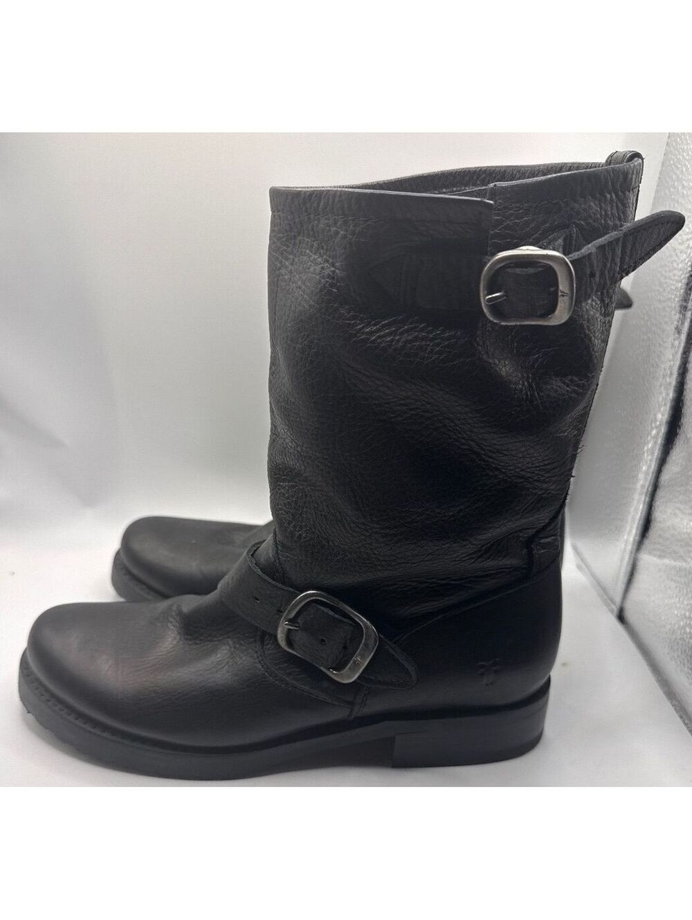 Frye Veronica short Black leather moto boot size 6 B